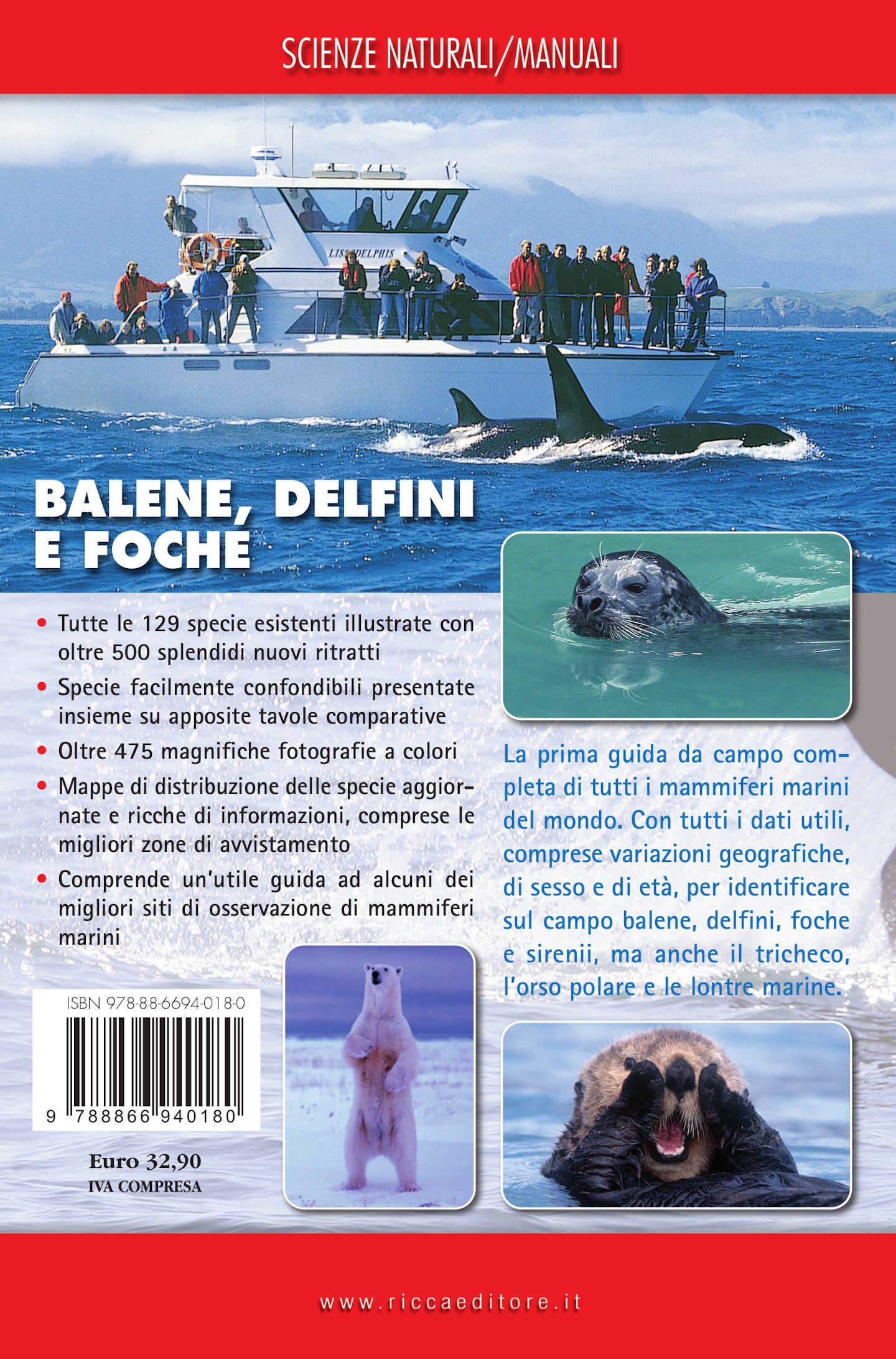 Ricca Editore Mammiferi Balene delfini e foche guida campo 129 specie