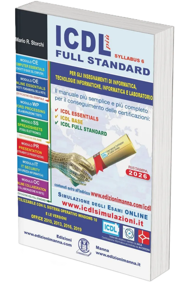 Manna Edizioni ICDL più Full Standard libro 7 moduli ristampa 2026
