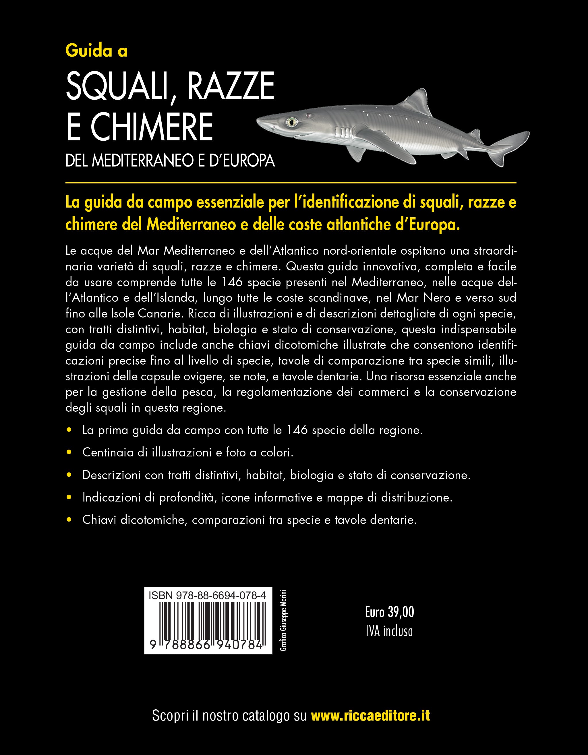 Ricca Editore Mare Guida squali razze chimere libro 146 specie
