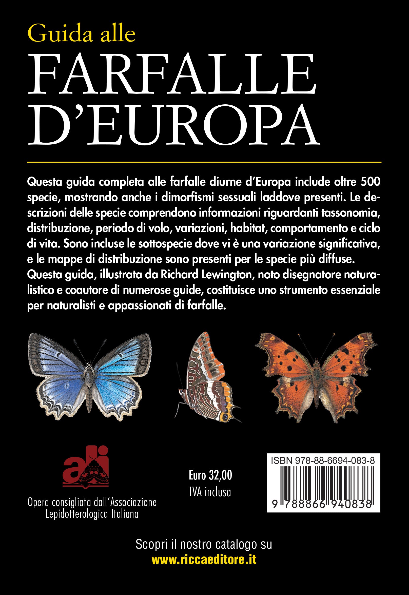 Ricca Editore Insetti Guida alle farfalle d'Europa libro 500 specie