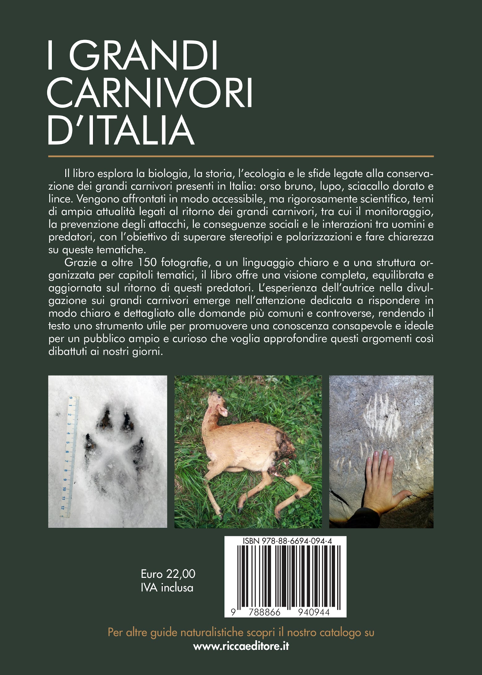 Ricca Editore I grandi carnivori d'Italia libro orso lupo lince