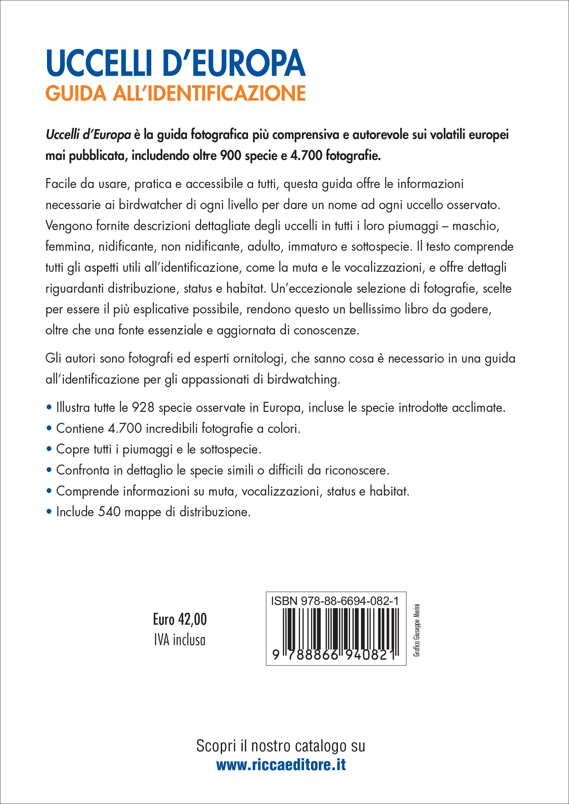 Ricca Editore Uccelli d'Europa guida identificazione 928 specie