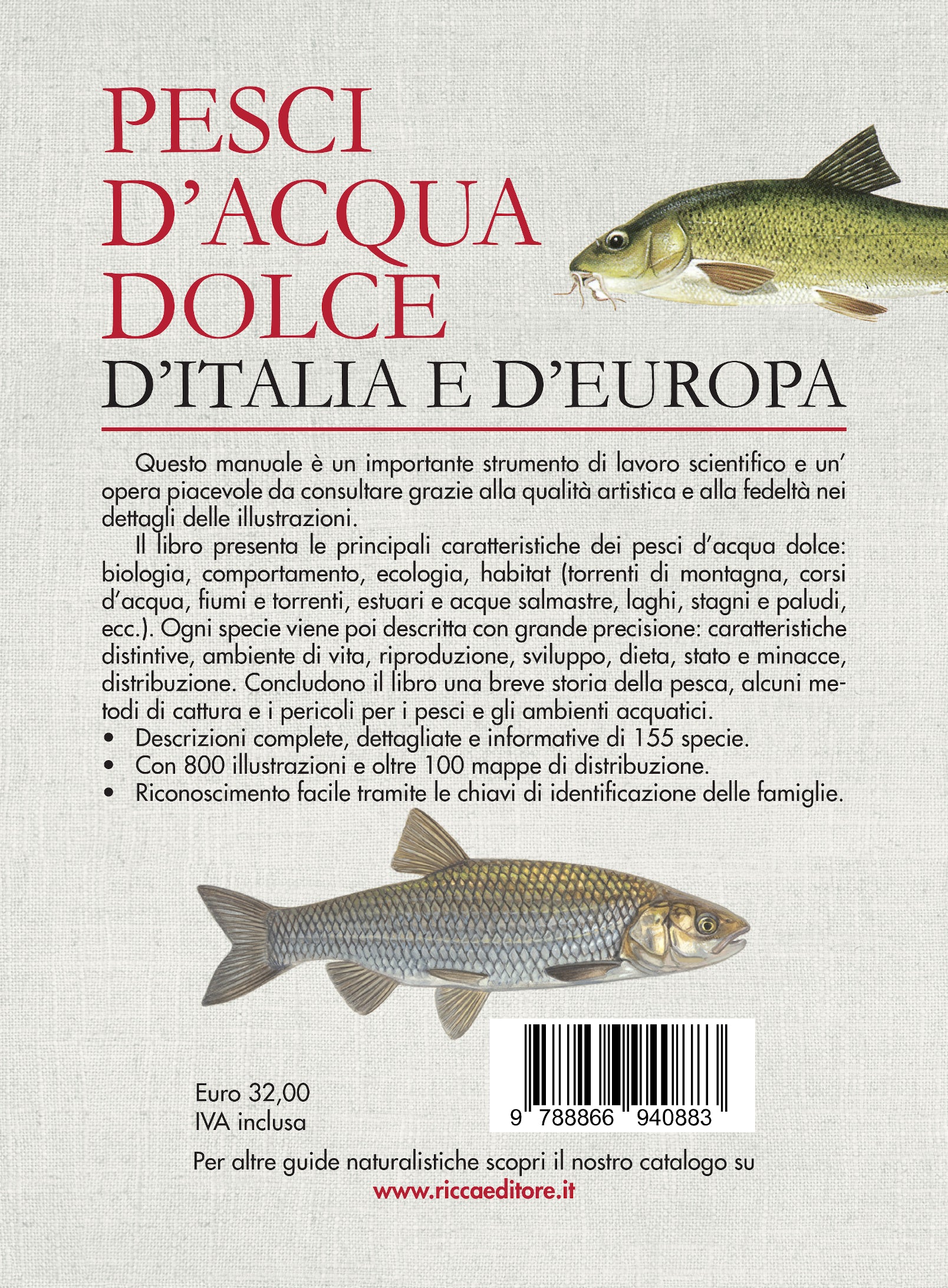 Ricca Editore Pesci acqua dolce Italia Europa manuale 155 specie
