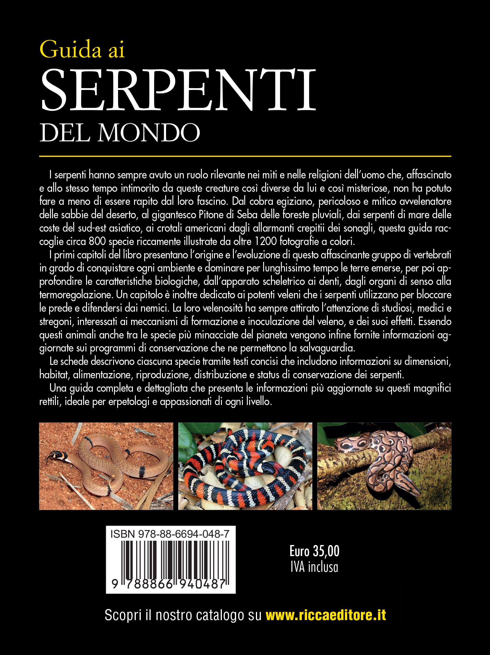 Ricca Editore Guida ai serpenti del mondo libro 800 specie foto
